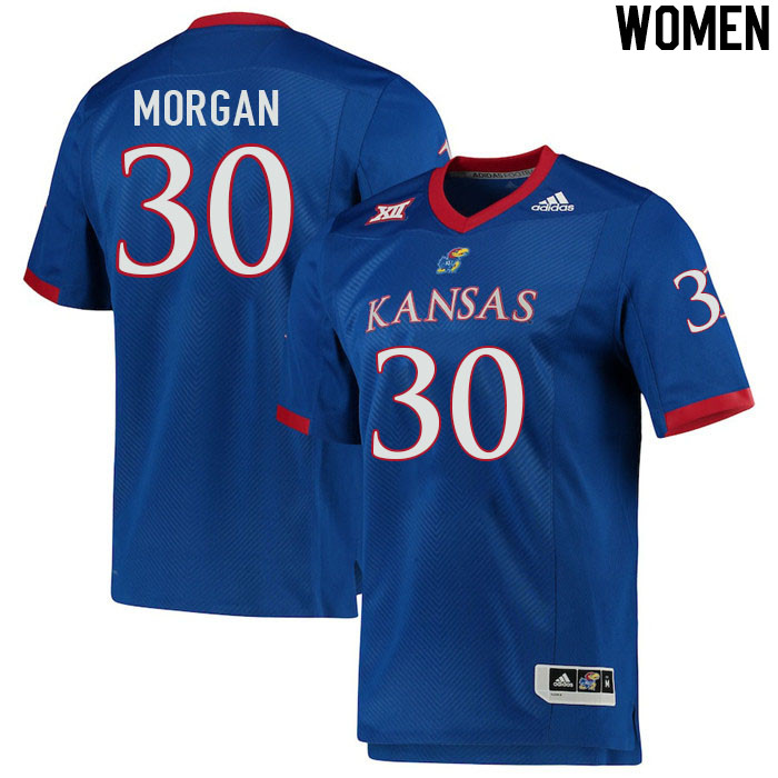 Women #30 Carson Morgan Kansas Jayhawks College Football Jerseys Stitched Sale-Royal - Click Image to Close